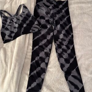 Victorias Secret PINK - Tye-Dye Black & Gray Ribbed Sports Bra and Leggings Set